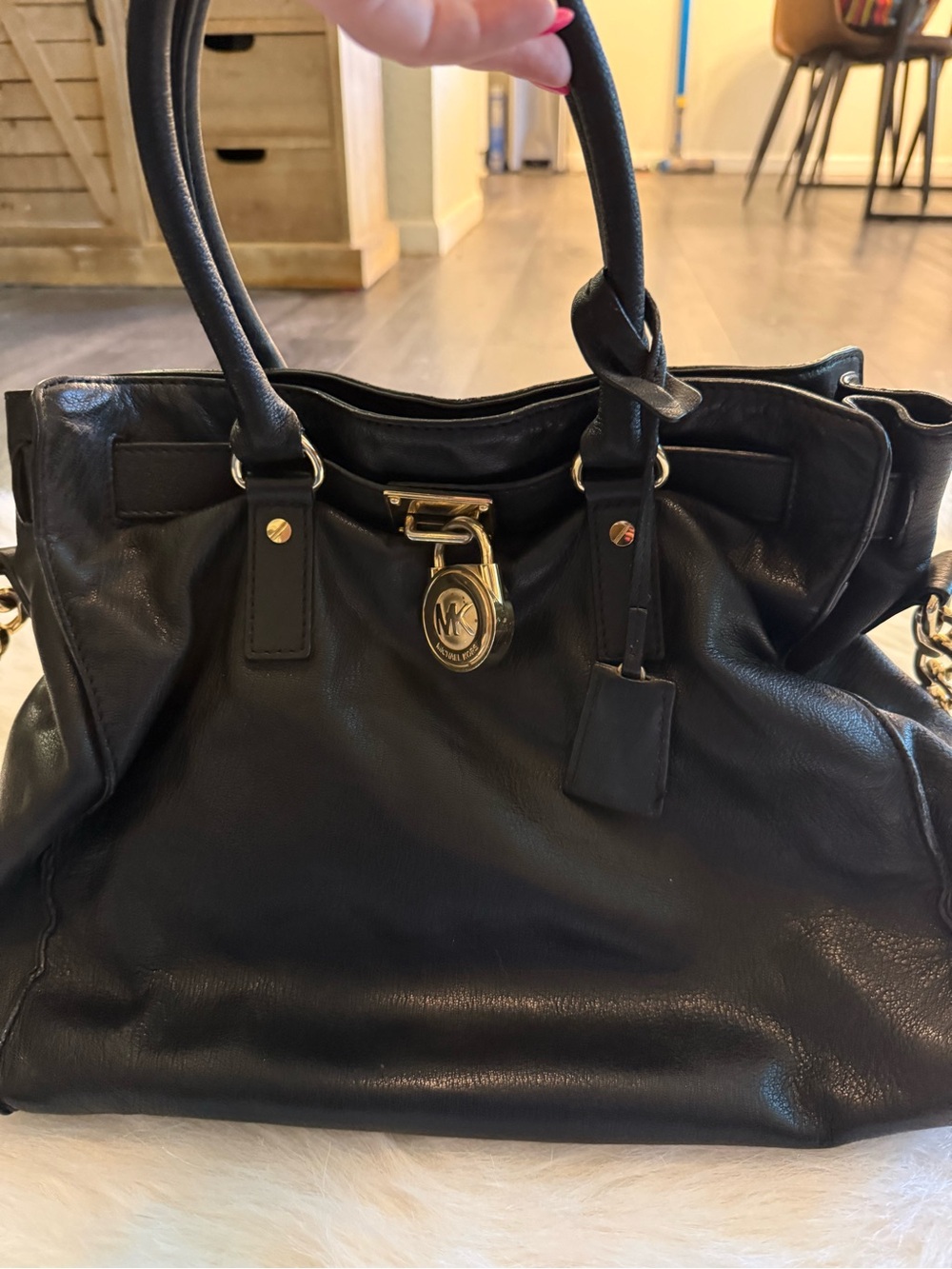 Michael Kors Black Leather Satchel with Gold-Tone Accents - Picture 2 of 7